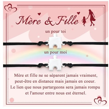 Cadeau Maman Bracelet Mere Fille - 2 Pièces Puzzles Bracelets Assortis pour Mère et Fille Bracelet Réglable Cadeau Noël Fètes des Mères Anniversaire Rentrée Scolaire Maternelle Femmes Ados Filles