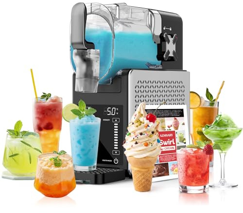 Slushiemaskin, 8,5 dl glassmaskin och slushmaskin för hem, med LED-skärm, 6 förinställda program för Margaritas, Frappés, Milkshakes och mjuk servering, automatisk rengöring Swiss Classic Set