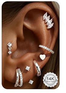 Adramata 7 Pairs Boucles d'Oreilles Femme Acier Inoxydable Piercing Oreille Or Argent Creoles Hypoallergénique Boucle d'Oreille Piercing Tragus Helix Bijoux Femme Filles