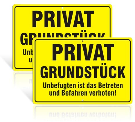 2 StüCk PrivatgrundstüCk Schild,20x30 Cm Betreten Verboten Schild, Reflektierendschild PrivatgrundstüCk Alu,Und Befahren Verboten,Wasserdicht Uv GeschüTzt Einfache Montage（Gelb）