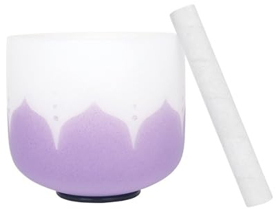 Klangskål i kristall 8 tum kristall-klangskål helande anteckning med frostat kvarts yogaljud CBDG(Purple Note B)