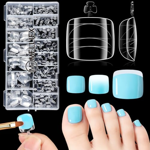 MELLIEX 150 Pezzi Dual Form Piedi, Quadrate Dual ToeNail Form Kit Riutilizzabile Unghie Finte Pedi Tip per Estensione Ricostruzione, 15 Dimensioni (Trasparente)
