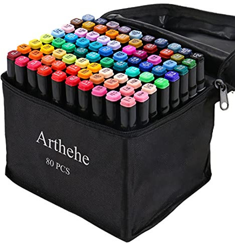 ARTHEHE 80 Farben Marker Set Alkohol Marker Set für Erwachsene Marker Stifte Set für Manga/Design/Schule mit Lagerbasis