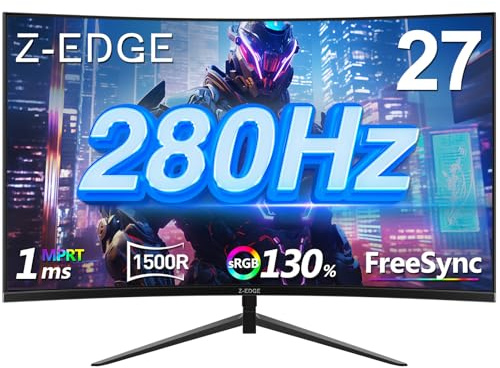 Z-Edge 27 inch Curved Gaming Monitor, FHD 1080P 240Hz 280Hz Curved 1500R Computer Monitor, Fast MPRT 1ms, FreeSync, Low Blue Light, 350nits, 16.7M Colors, 4000:1 Contrast, UG27P 2X DP and 2X HDMI
