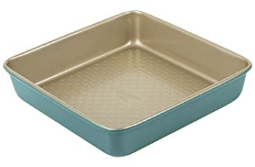 Prestige x Nadiya Square Cake Tins for Baking - Non Stick 9 Inch Cake Tin, Dishwasher Safe Steel Bakeware, Teal & Gold
