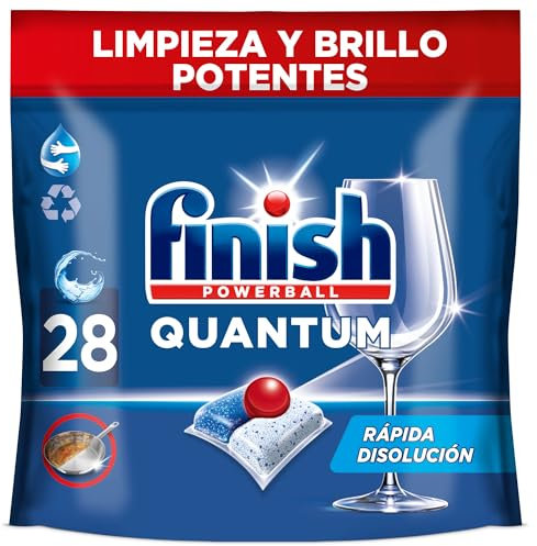Finish Powerball Quantum All in 1 Pastillas para el lavavajillas, Limón, 28 pastillas