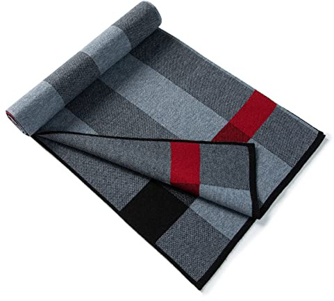 Lindoro Sciarpa in lana merino per uomo, sciarpe lunghe invernali scozzesi calde e leggere scozzesi con confezione regalo, Grigio chiaro e scuro