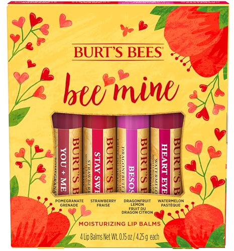Burt's Bees Lip Balm Gift Set, Pomegranate, Strawberry, Dragonfruit Lemon, Watermelon, Bee Mine, 4x4.25g