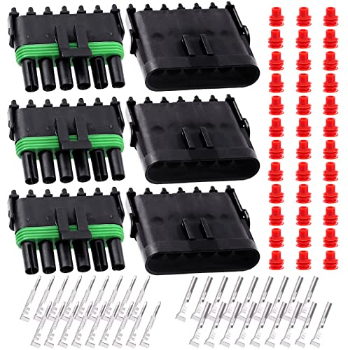 Glarks 78Pcs 3 Kit 6 Pin Way Waterproof Automotive Electrical Wire Connectors Terminals Plugs Kit, 6 Male & Female Pin Terminal Automotive Harness Plug Car Spark Plug Connector Set for Car Truck Boat