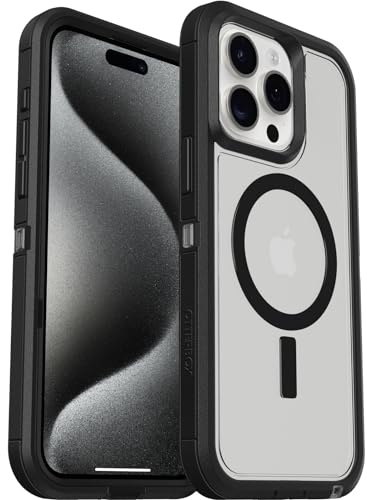 OtterBox Defender XT Case for iPhone 15 Pro Max with MagSafe, Shockproof, Drop proof, Ultra-Rugged, Protective Case, 5x Tested to Military Standard, Clear/Black