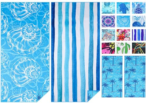 Haleey 2 Pack Microfibre Thin Lightweight Beach Towel Extra Large Oversized 180x80cm Quick Dry Sand Free Towels for Adults Travel Swim Pool Bath Beach Accessories Essentials Vacation Gifts