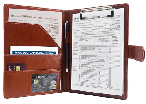 GraduationMall A5 Schreibmappe mit Klemmbrett Reise Portefeuille Magnet Verschluss PU Leder Tragbar Dokument Organisator Braun