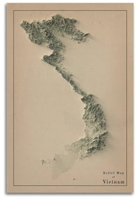 HVLS Stampa artistica su tela decorativa con mappa dell'Asia e Vietnam, stile vintage, 30 x 45 cm