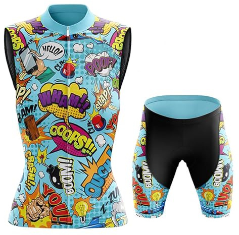 Abbigliamento Ciclismo Donna Completo Bici MTB Estivo,Maglia Ciclista Maglietta da Ciclo Senza Maniche Gilet e Pantaloncini Shorts con 19D Gel Imbottiti,Tuta da Bicicletta Asciugatura Rapida|9,M