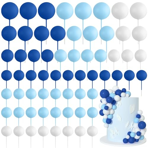 Bouiexye 75 palline decorative per torte, in schiuma, per cupcake, mini palloncini, decorazioni per torte, feste di compleanno, matrimoni (Blu Reale, Azzurro, Bianco)