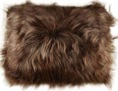 Kuhfelle Online & Nomad Lammfell Kissenbezug Chestnut Langwollig aus echtem isländischem Lammfell Fellkissen Braun (40 x 60 cm)