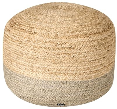 Pouf Rond Boho en Jute EPS Perles 50 x 50 x 40 cm Ottoman Taupe Duki