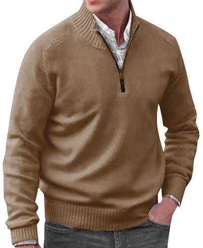 Pull d'Hiver Chaud pour Homme - Tricot, Polaire, Décontracté, Manches Longues, Élégant, Doux et Confortable - Café, 4XL