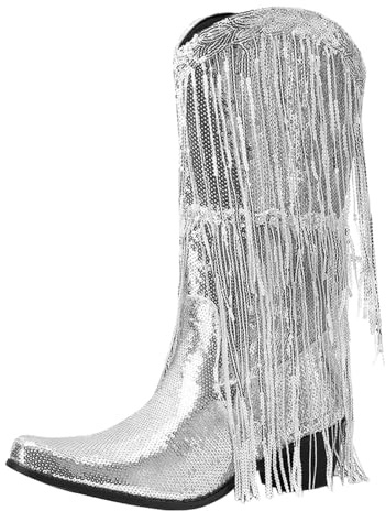 NaLatia Glitzer Damen Lack Halbschaft Cowboy Fransen Stiefel
