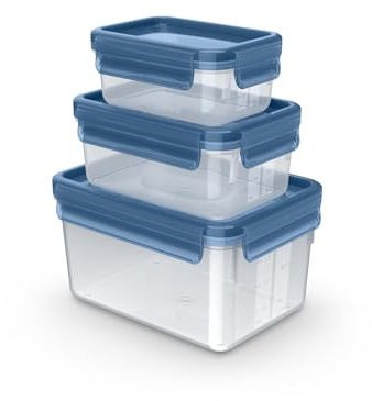 Tefal Masterseal Set 0.55 L / 1.0 L / 2.2 L, Recipiente para Almacenamiento de Alimentos, Diseño Ecológico, Apto para Microondas y para Lavavajillas, Resistente a la Congelación, N1171818