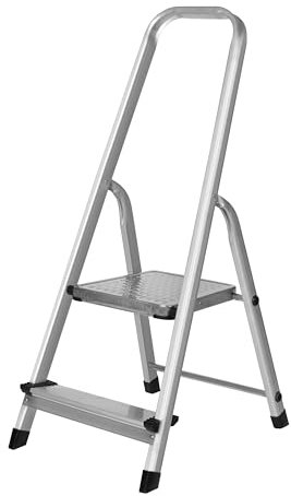 HR Hogar - Escalera Plegable 2 Peldaños de Aluminio Homologada - Fabricada en Europa - Antideslizante, Resistente y Segura - Carga máx. 150 kg, Altura útil: 35 cm