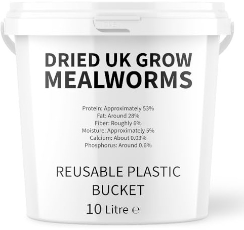 UKGROW Wormys 10L Premium Dried Mealworms in Reusable Bucket – High-Protein Natural Insect Treat – Ideal for Wild Birds & Reptiles – Fresh, Crunchy, Nutritious & Easy to Feed