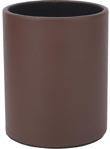 CALFOVERA Pot à Crayons Rond en Cuir PU pour Bureau Conteneur de Papeterie Multifonctionnel Boîte de Rangement de Luxe en Cuir Marron à Paillettes pour Stylos Pinceaux de Maquillage Étui Organisateur