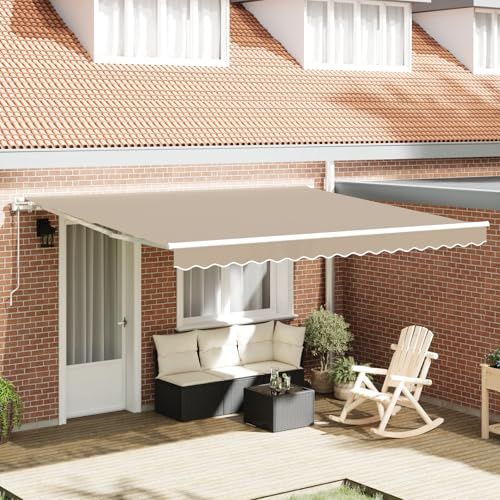 IKAYAA Toldo Motorizado 4 x 3.5 m, Toldo Electrico Exterior, Toldo Articulado Eléctrico con Mando a Distancia, Toldo Brazo Extensible para Terraza, Jardín, Beige