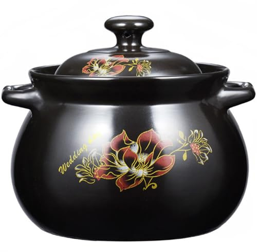 FENNVV Stockpot Clay Cooking Pot, Large Ceramic Bowl with Handle and Lid, Clay Earthen Pot for Cooking Heat Resistant Ceramic Stewpot Casserole Cookware for Dinner and Party,10.5L/9.5Quarts