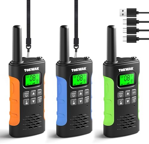 TOKWAK Walkie Talkie para Niños Adultos, 3pcs Walkie Talkies Recargable con Batería, VOX y Linterna, Walkie-Talkie Largo Alcance 3KM, 16 Canales Walky Talky para Exteriores, Camping, Senderismo