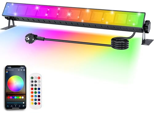 Foco LED RGB Exterior 30W, Indmird Barra de Luz Rgb IP66 Impermeable Foco de Colors Exteriors con 2.4G Mando Distancia y Bluetooth APP Focos led Interior Para Fiesta Jardín Navidad Hallowee