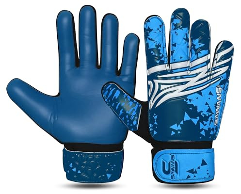 SAWANS Goalkeeper Gloves for Kids Boys Football Youth Soccer Goal Keeping Goalie Protection Double Wrist Finger Support Grip Padded Palm Anti Slip (Black Blue, Size 6 suitable for 11 to 14 year old)
