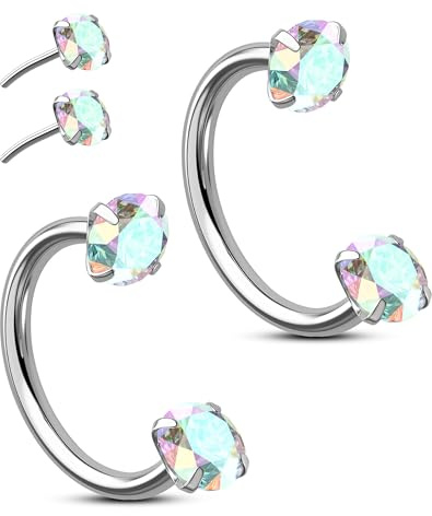 OUFER Body Piercing 2 anelli da naso a ferro di cavallo in acciaio chirurgico 316L 20g senza filo per donne e uomini con zirconia cubica per setto nasale labbro sopracciglio elica daith