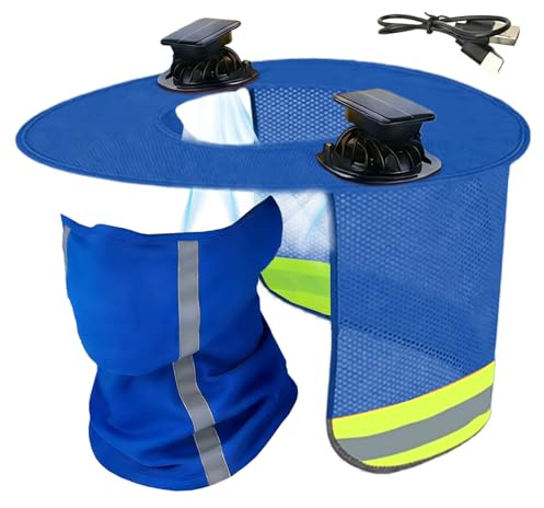 Casco da costruzione con protezione solare, protezione per il collo contro i raggi solari, con protezione solare e ventilatore, per verde, agricoltura, piantagione, lavori di copertura, paesaggistica,