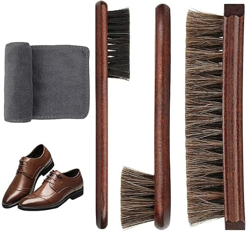 Set de cepillos para zapatos de 4 piezas, 100% pelo de caballo