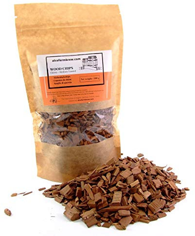 AlcoFermBrew Kirsche holzchips (Getoastet Medium) 100g - Eichenholzspäne | Räucherholz | Eichenholz Chips | Holzspäne | Holzfässer