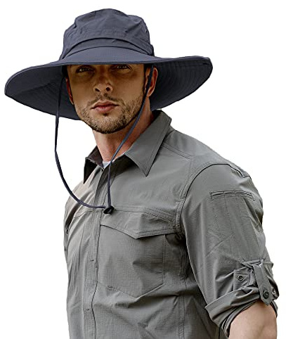 ZLYC Unisex Breite Krempe Sonnenhut UV Schutz Safari Hut Boonie Hut Atmungsaktiv Sommerhut Fischerhut (Plain Navy),Einheitsgröße