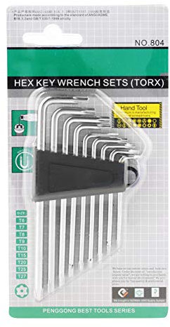 L Wrench Set, 9pcs Universal Hex Key Set, Star Hex L-Shape Wrench Set, Chrome-Vanadium Steel, T6, T7, T 8, T9, T10, T15, T20, T25, T27, with Bracket