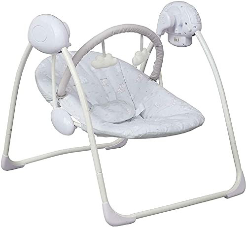 LADIDA Folding Electric Baby Swing, Grey Elephant and Giraffe Design, Soothing Music, Suitable for Newborns