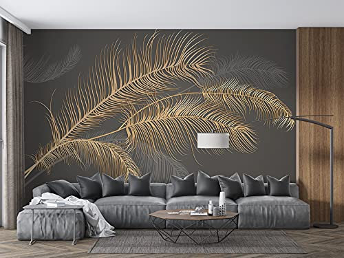 SILK ROAD EU Papier Peint Panoramique 3D Soie, Taille Personnalisable, Plume d'or énorme, Largeur max 9m, pour Salon Chambre Restaurant Enfant Décoration Murale