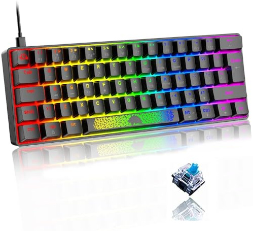 LEAVEN T60 60% Porcentaje Teclado Mecanico Gaming Compacto Mini TKL Azul Switch RGB LED Rainbow Retroiluminado Keyboard QWERTY Ergonomía Cute Retro Accesorios para Gamer MInicraft PC Mac PC Ordenador