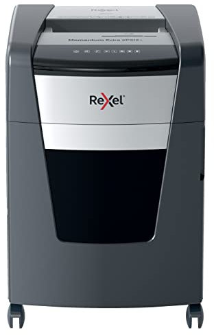 Rexel Aktenvernichter Momentum Extra XP512+, Mikroschnitt, 13-12 Blatt A4 (70-80 g/m²) Kapazität, Sicherheitsstufe P5, Anti-Papierstau-Technologie, 45L Abfallbehälter, Schredder, schwarz, 2021512MEU