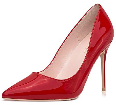 GENSHUO Zapatos de tacón Alto para Mujer con Punta Cerrada, Tacones de Aguja Sexis Puntiagudos, 10 cm, Zapatos de tacón para Fiesta de graduación, Rojo, 40.5 EU