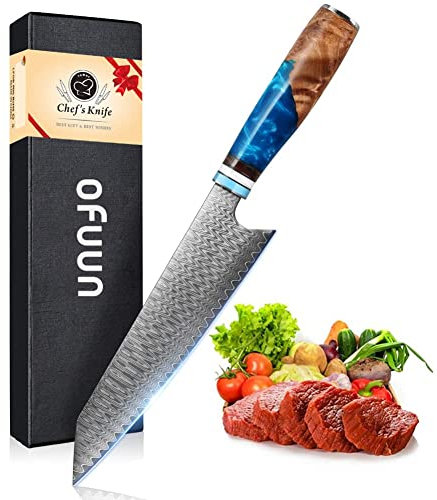oFuun Coltelli Da Cucina Kiritsuke Damasco a 67 Strati, Coltello Da Cucina Giapponese professionali Kimzen Da 20cm Lame Coltello da Chef Carne Per Verdura E Appassionati Di Cucina Pesce