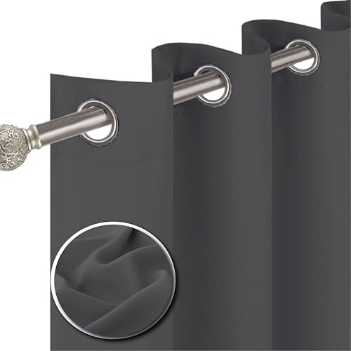 funky gadgets Blackout Curtains for Bedroom 72 Inch Drop Thermal Insulated Eyelet Curtains & Drapes Black Out Curtain for Kitchen, Living Room 2 Panels (66x72 Inch Charcoal)