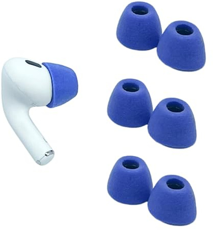 COMPLY Foam Earplugs for Apple AirPods Pro Generation 1 and 2, Size M, Electric Blue, 3 Pairs, Ultimate Comfort, Secure Fit, Memory Foam Replacement Tips, Made in USA