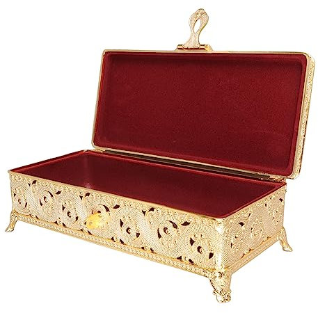 Portagioie vintage in metallo, morbido velluto, antiruggine, antigraffio, rettangolare, vintage, per donne e ragazze, orecchini per orologi (oro)