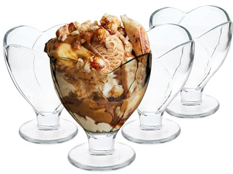 GK Global Kitchen Glass Dessert Bowls Sundae Ice Cream Set of 4 Stemmed Appetiser Cocktail Fruit Salad Mini Trifle Pudding Bowl Dishes Footed Glasses for Desserts Sundaes Drinks