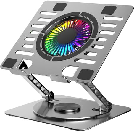 NÖRDIC Laptop stand with RGB fan and 2 ports USB HUB rotating base