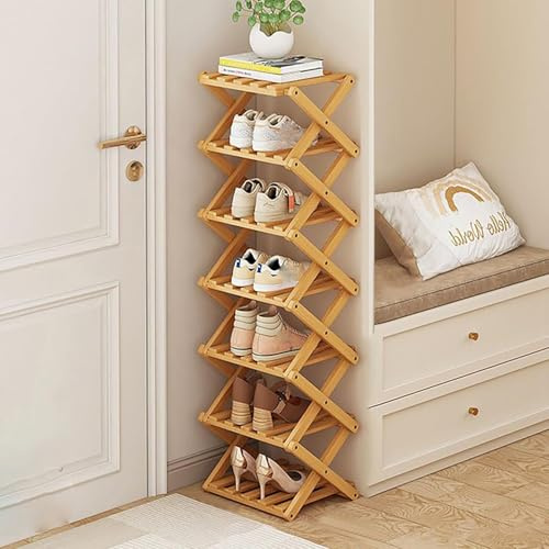 Akloya Zapatero Vertical Estrecho, Estante Plegable portátil de 7 Niveles, sin instalación, Zapatero Independiente para pasillos, dormitorios, Sala de Estar y Espacios pequeños (7 Tier)